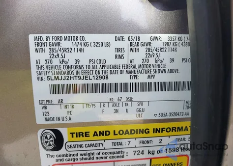 2018 Lincoln Navigator Select из США, поврежденный, VIN 5LMJJ2HT9JEL12908